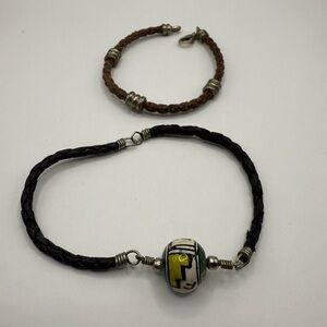 Rare Vintage Peruvian Ceramic Black Bracelet Lot of (2) Unisex Beautiful